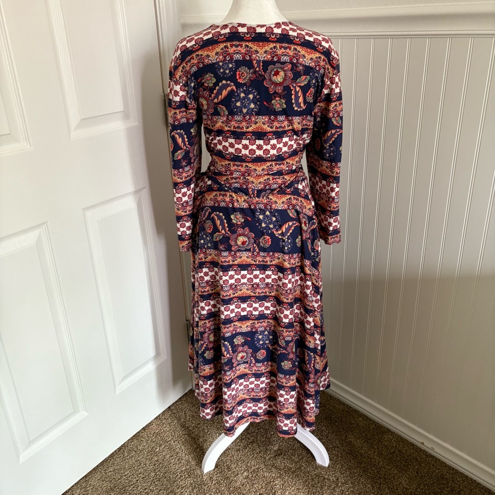 Midi V-Neck Agnes & Dora A-Line Dress with Pockets size 2XL purple and red - Picture 7 of 8